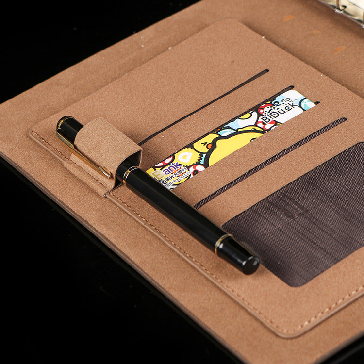 Cloth Grain PU Leather/A5 Notepad W/A Pen Hold & Card Holder