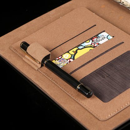 Cloth Grain PU Leather/A5 Notepad W/A Pen Hold & Card Holder