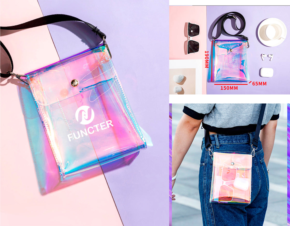 Iridescent TPU Shoulder Bag Clear Bag Crossbody Bag W/Strap Stadium Approved Bag