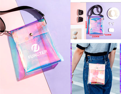 Iridescent TPU Shoulder Bag Clear Bag Crossbody Bag W/Strap Stadium Approved Bag