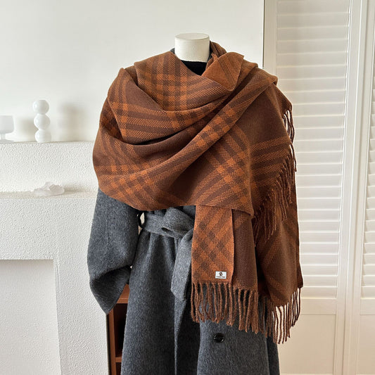 Autumn Plaid Faux Cashmere (Polyester) Scarf – 25.6"x 74.8"