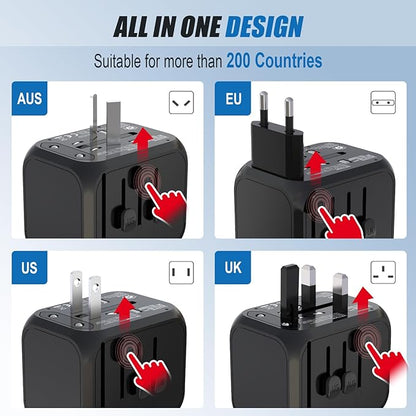 International Travel Adapters W/2 USB Ports & 2 Type C Ports 100V-250V (EU UK USA AU Plug)