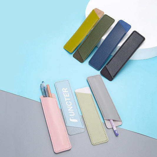 Slim PU Leather Pencil Case - Minimalist Portable Pen Pouch For School, Office & Travel