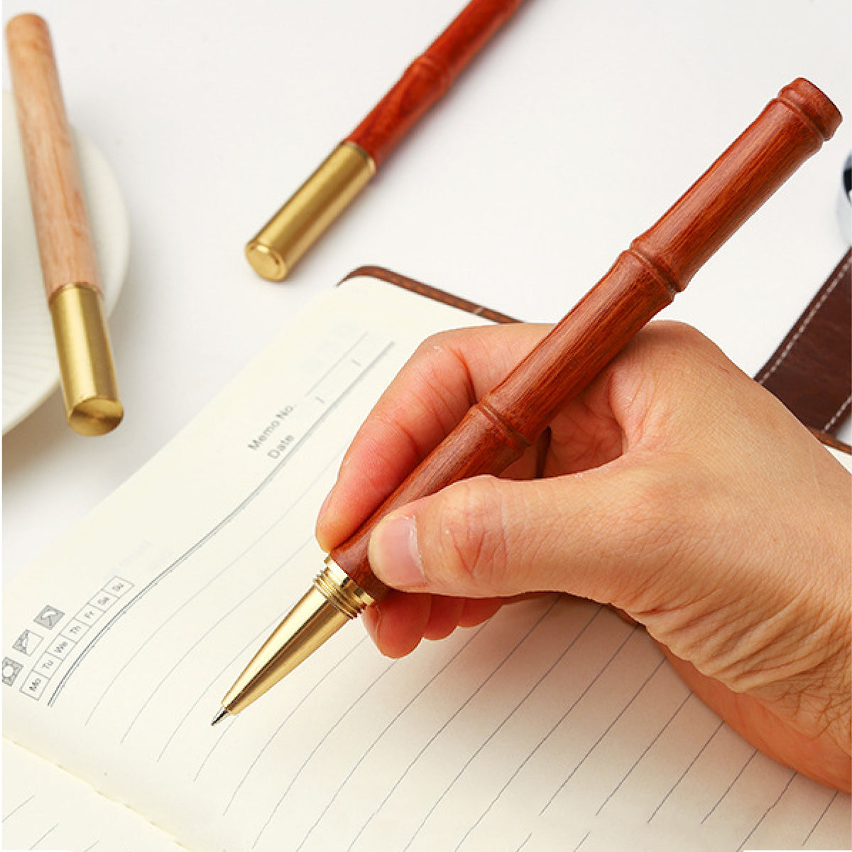 Bamboo Pen Luxury Wooden Pen Black Gel Pen with Cap for School, Office