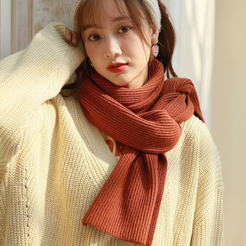 Unisex Long Knitted Plain Scarf - Warm Autumn And Winter Scarf - Tightly-Knitted Core Spun Yarn Scar