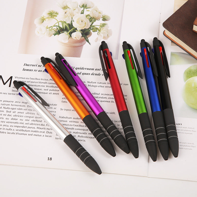 Metallic Pen Barrel 3-Color Original Retractable Ballpoint Pen 3-Ink Pen