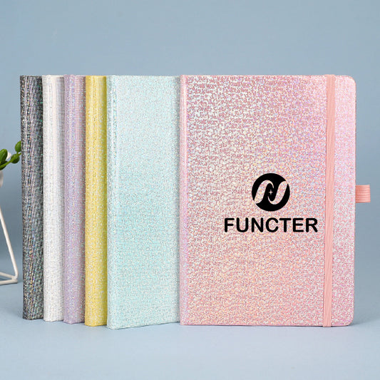 A5 College Line Notebook Glitter Journal w/Band Pen Loop Hardcover Notebook