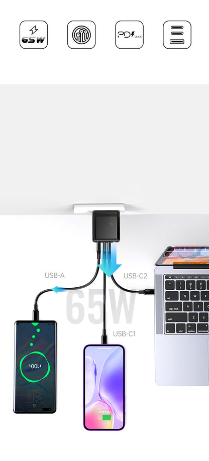 3-Port 65W Wall Charger W/ETL Certification