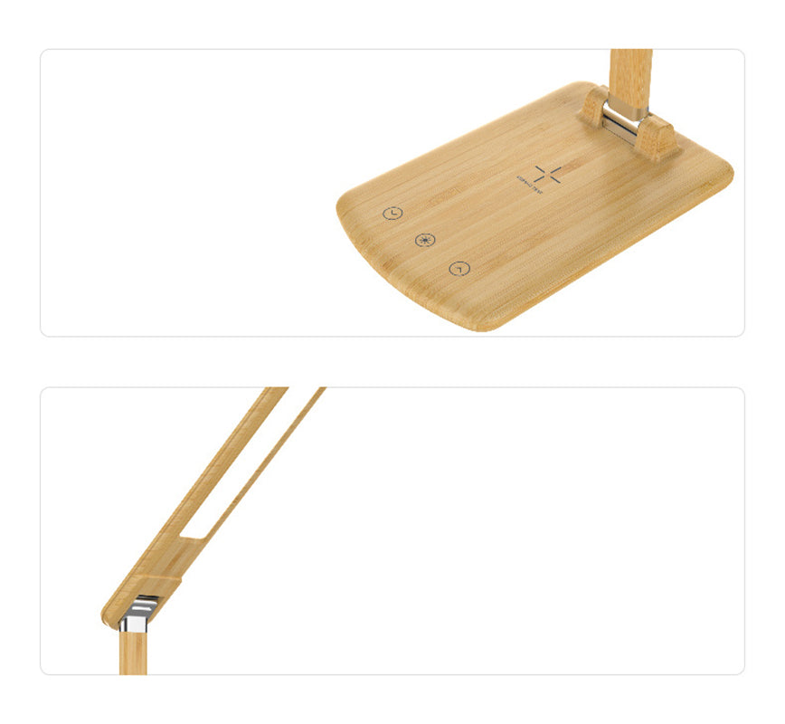 Imitation Bamboo Dimmable Desk Lamp Wireless Charger Foldable Night Light For Home Office