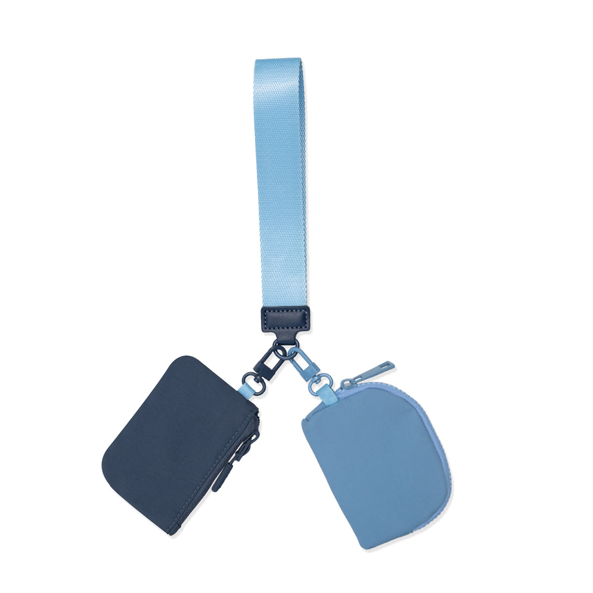 Mini Zip Around Dual Pouch Wristlet With 2 Straps Wristlet Keychain Wallet