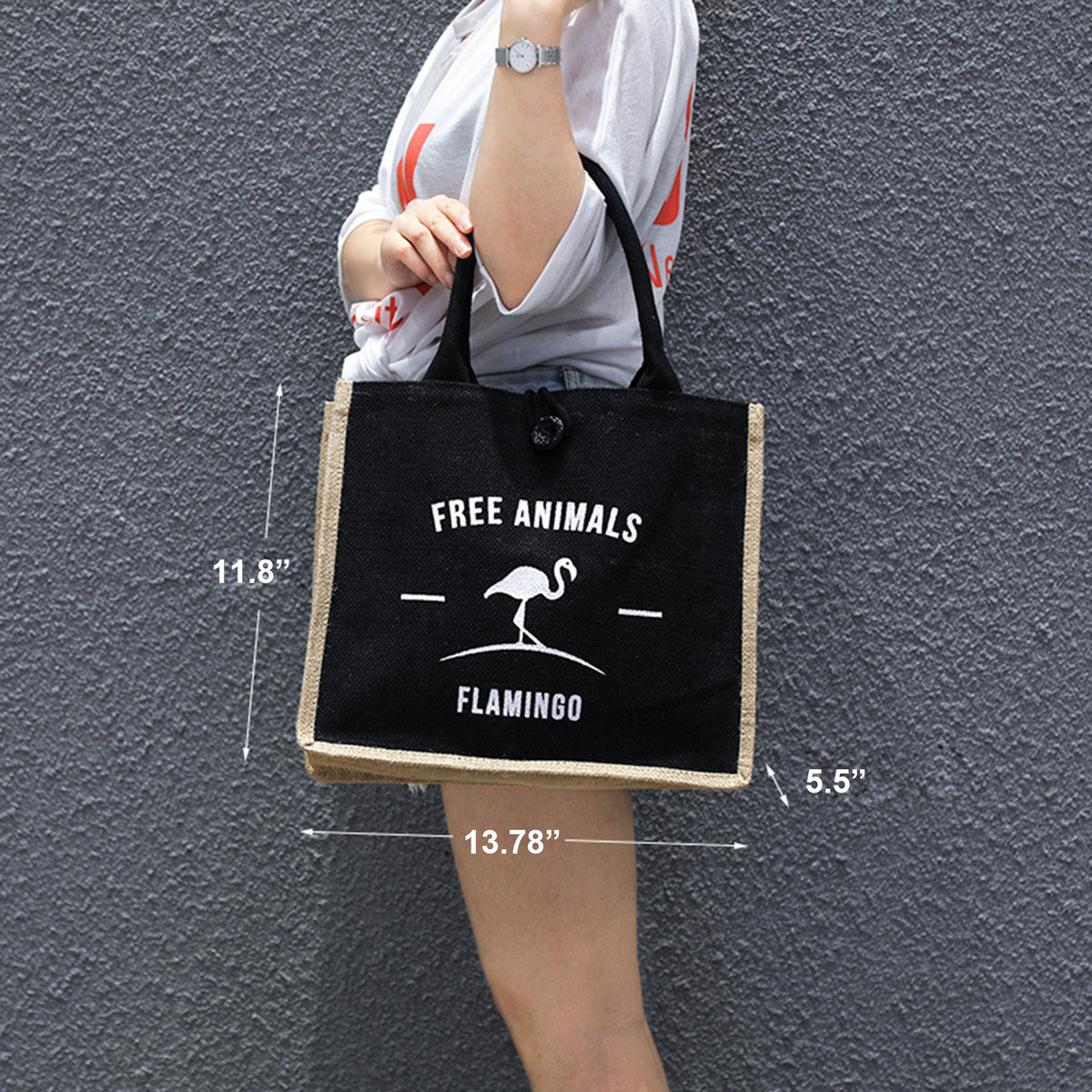 Burlap Tote Bags W/ A Button