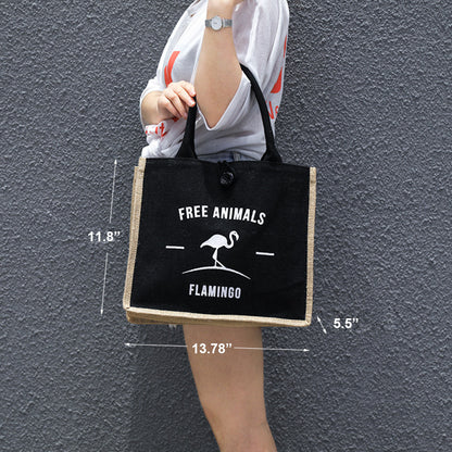 Burlap Tote Bags W/ A Button