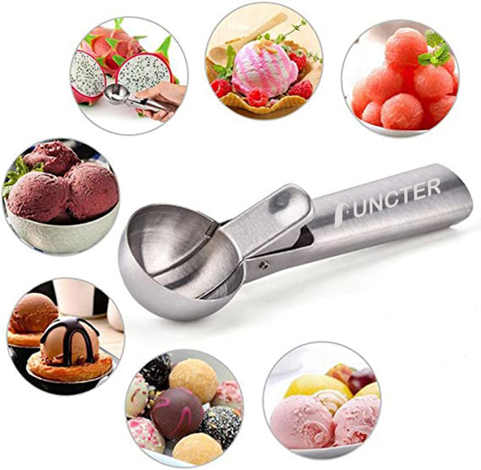 Metal Ice Cream Scoops with Trigger, Stainless Steel Ice Cream Digger Fruit Ice Ball Maker