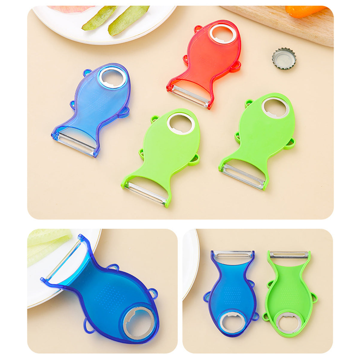 2" 1 Fish Shaped Fruit Peeler with Bottle Opener Sharp Blade Kitchen Tool