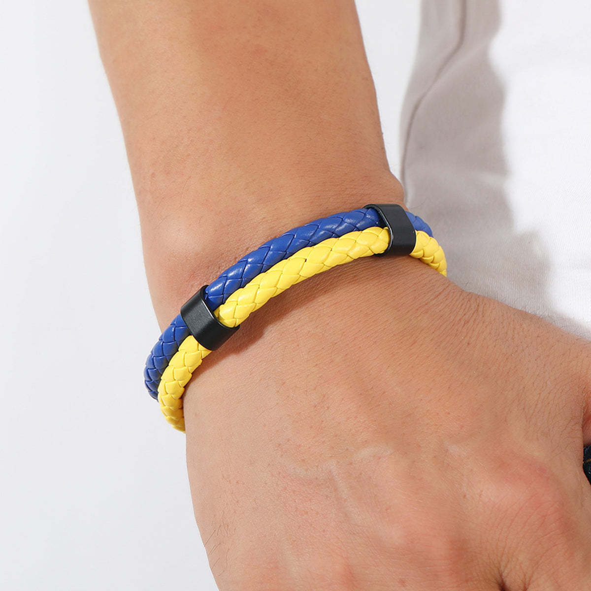 Double-Row PU Woven Bracelet for Men