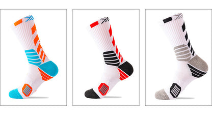 Men Contrast Color Sports Sock Cotton Socks Mid-calf Length Socks Stretch Crew Socks Basketball Sock