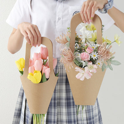 Kraft Paper Bouquet Gift Tote Bag W/ Handle 7 x 12"