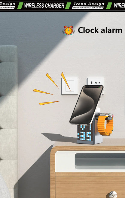 Magnetic 3" 1 Wireless Charging Station For Multiple Devices, Wireless Speaker, Clock Alarm