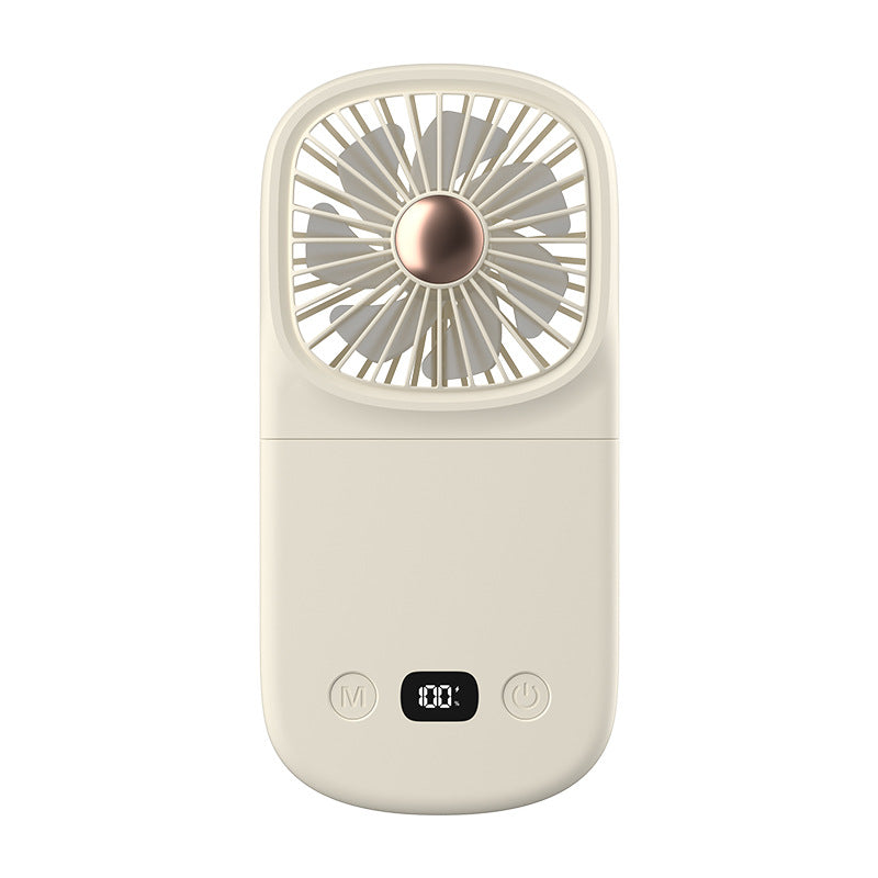 Foldable Mini Handheld Fan Digital Display Rechargeable Fan With Hanging Lanyard