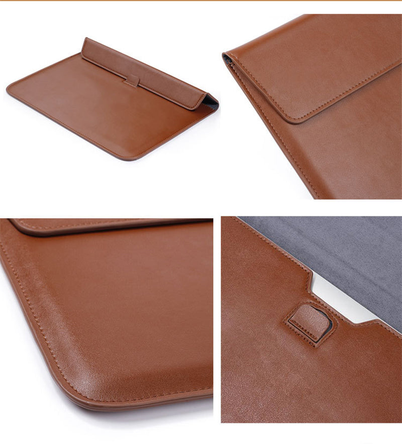 13" PU Leather Laptop Sleeve Foldable Stand With Magnetic Closure