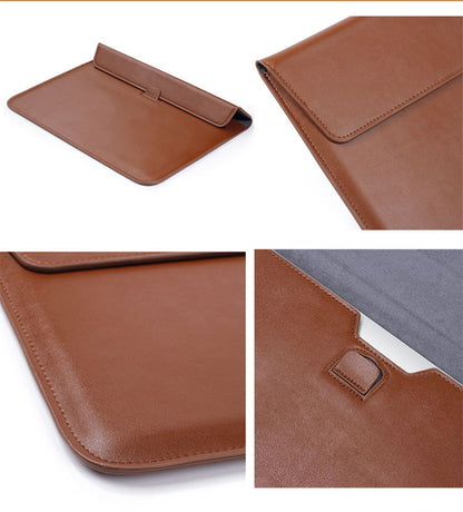 13" PU Leather Laptop Sleeve Foldable Stand With Magnetic Closure