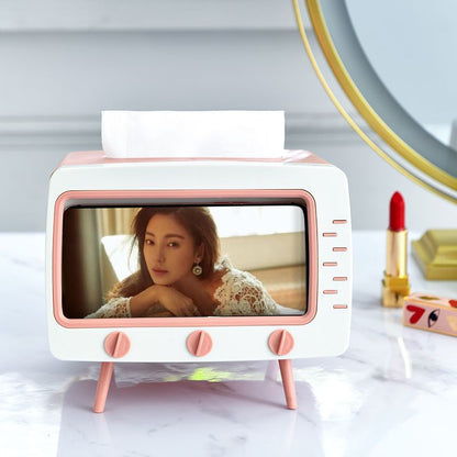 TV Shaped Tissue Box Dispenser Storage Tissue Holder with Phone Holder
