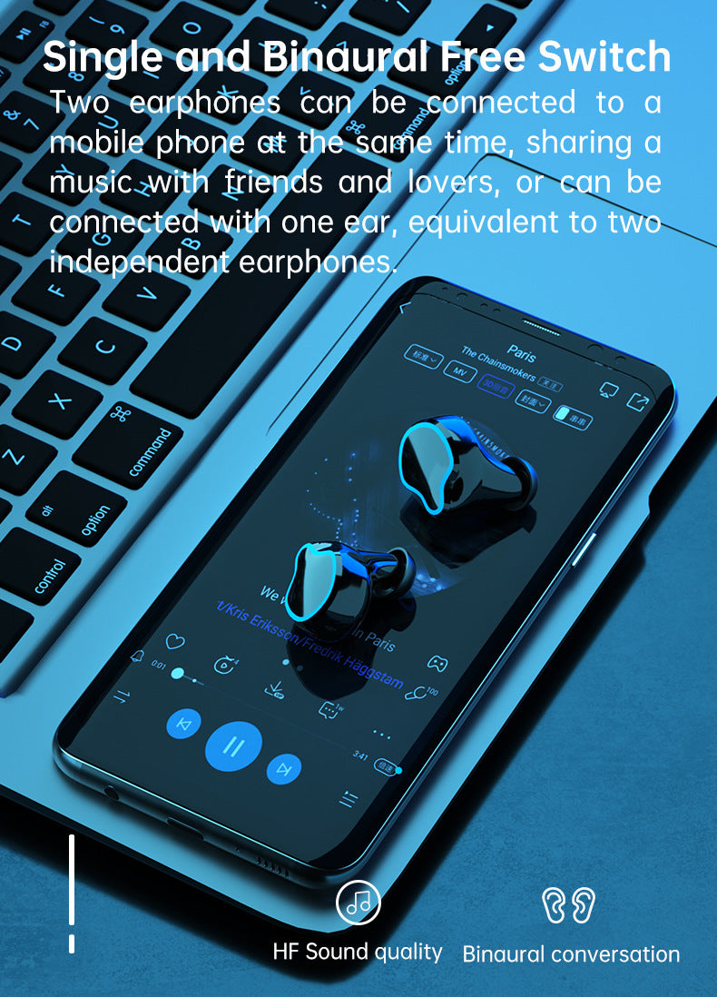 Mirror Surface TWS Earbuds W/600 mAh Power Bank and A LED Light