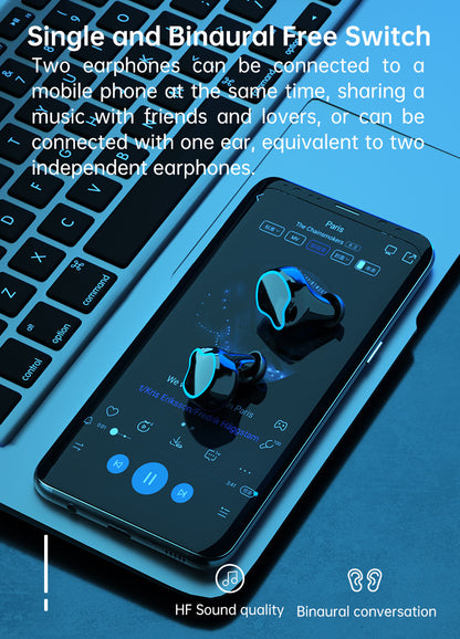 Mirror Surface TWS Earbuds W/600 mAh Power Bank and A LED Light