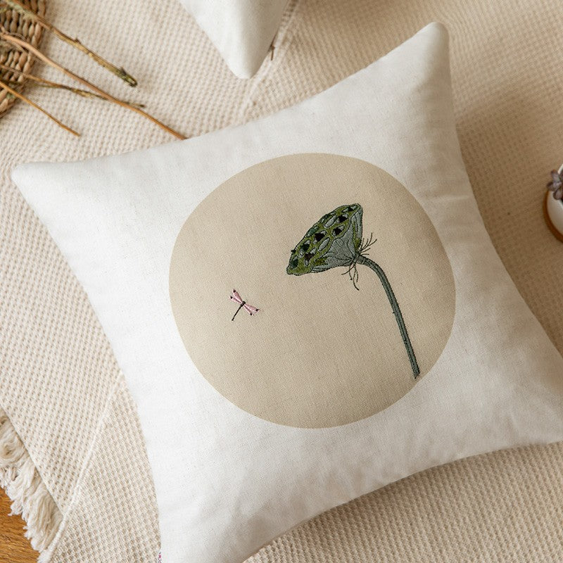 19.7 x 19.7" Embroidery Premium Square Linen Throw Pillowcase With Hidden Zipper