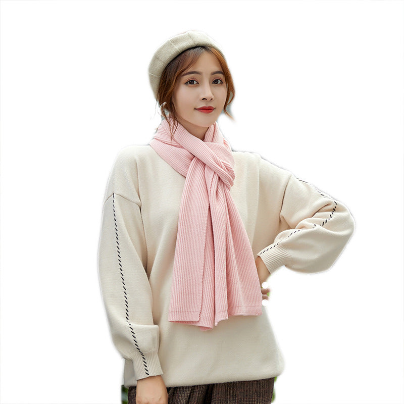 Unisex Long Knitted Plain Scarf - Warm Autumn And Winter Scarf - Tightly-Knitted Core Spun Yarn Scar
