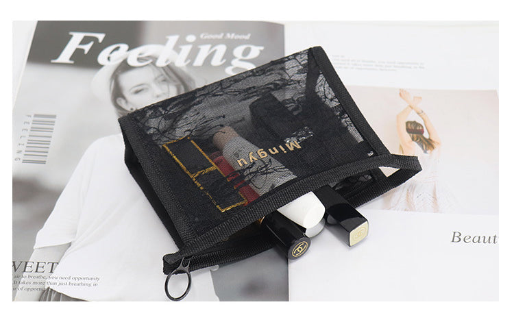 Non-waterproof Lace Toiletry Pouch Bag Mesh Makeup Bag Transparent Pouch(Small)