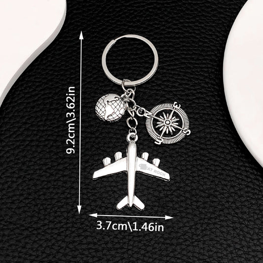Airplane Shape Key Chain with Compass Earth Pendant Airline Gift