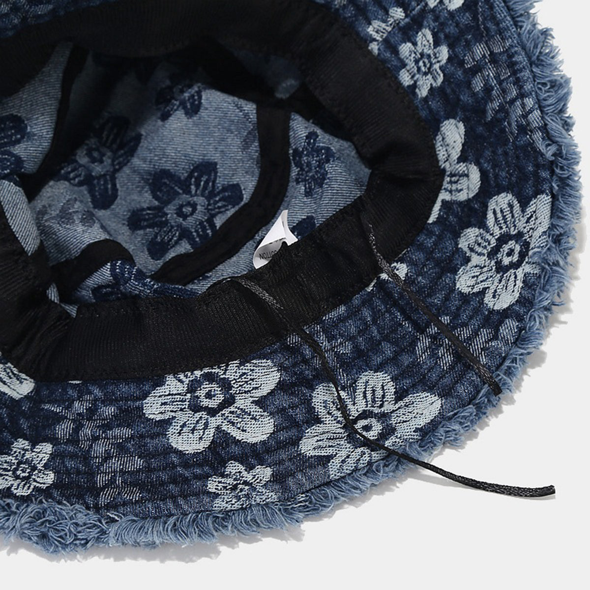 Flower Distressed Denim Jean Bucket Hat Sun Hat