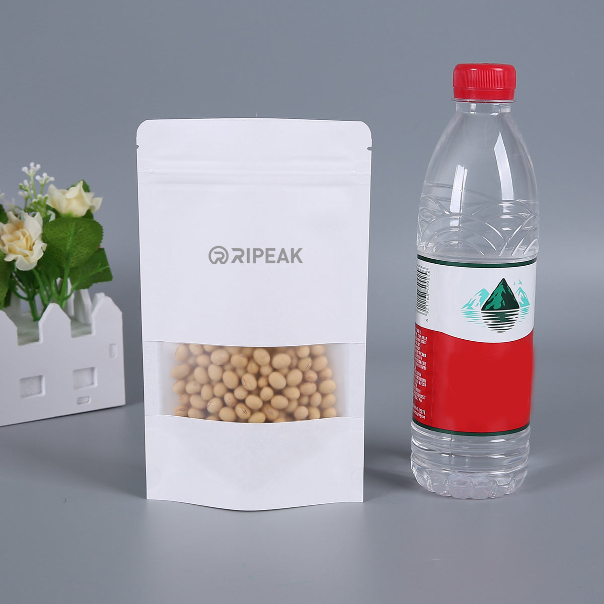 4.8 x 7.9" White Kraft Paper Bags W/Window Stand Up Ziplock Resealable Pouch Coffee Bag