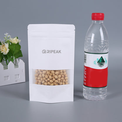4.8 x 7.9" White Kraft Paper Bags W/Window Stand Up Ziplock Resealable Pouch Coffee Bag