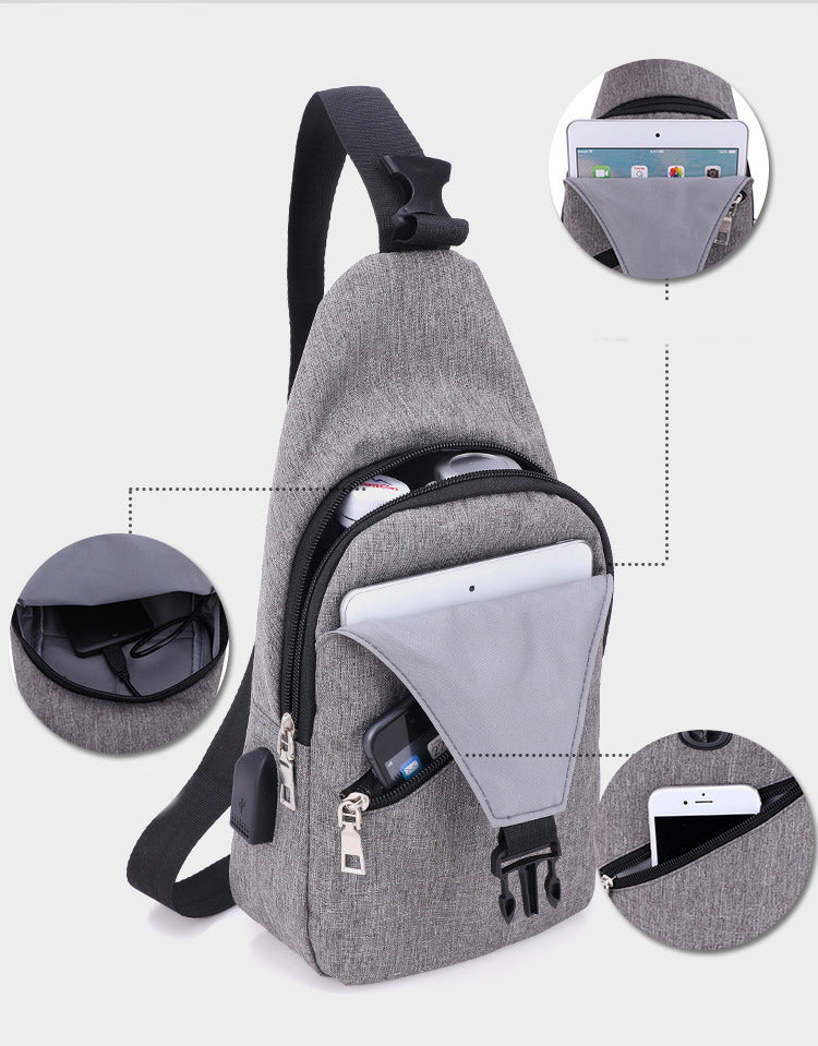 Men's Oxford Sling Bag Chest Shoulder Backpack Crossbody Bag W/USB Charging Port