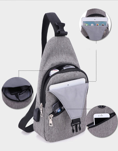 Men's Oxford Sling Bag Chest Shoulder Backpack Crossbody Bag W/USB Charging Port