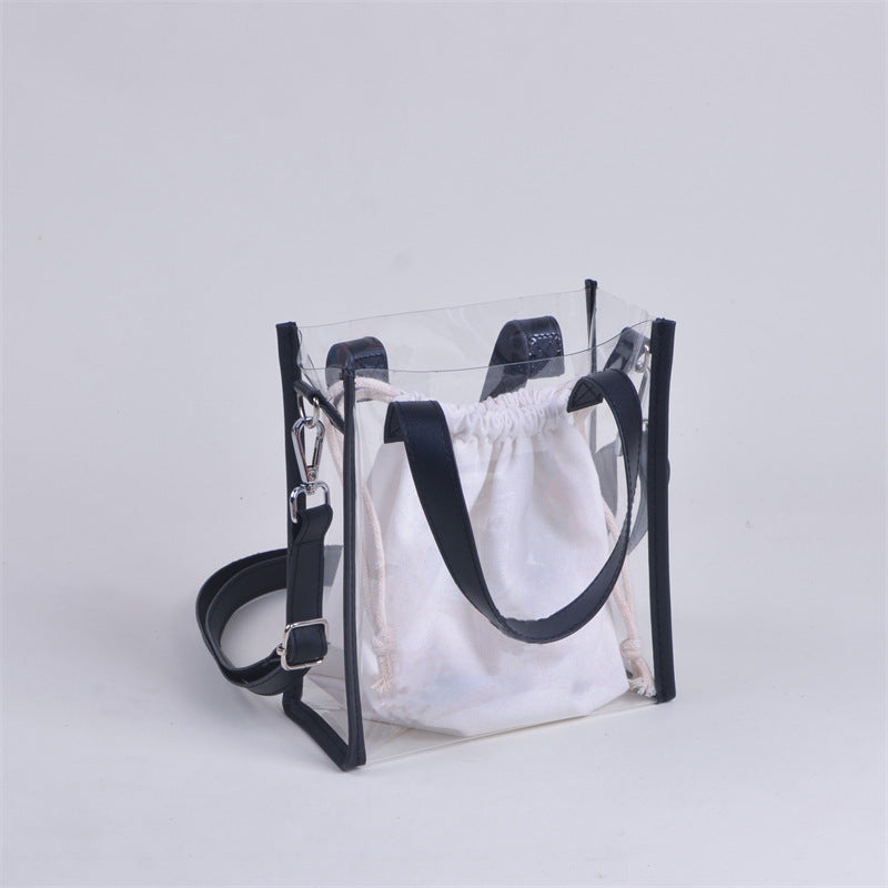 Stadium Approved Bag PVC Transparent Shoulder Bag Clear Bag Crossbody Bag W/ Separate Drawstring Bag