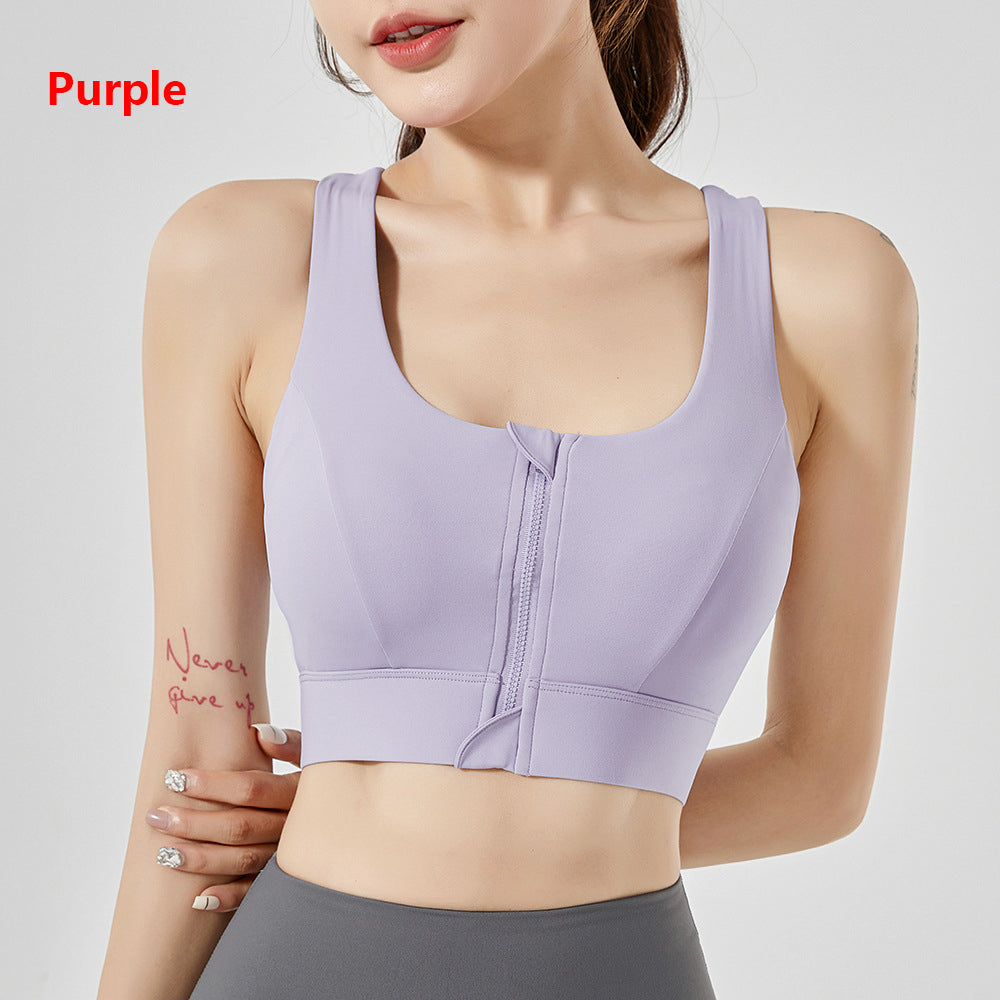 Women's Yoga Sports Bra Zipper Bra Pilates Clothing Strappy Bralette Bra Running Vest Athletic Shirt