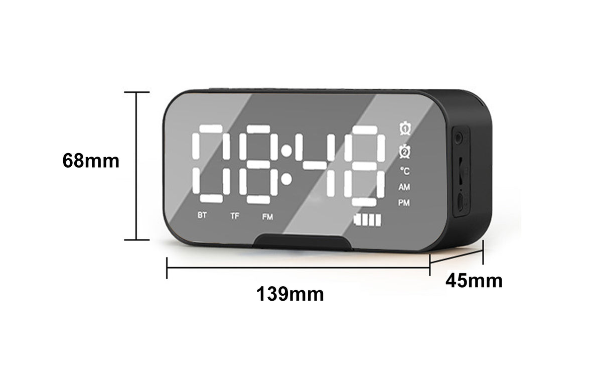 2000 mAh Digital LED Mirror Radio Alarm Clock Wireless Speaker W/Phone Bracket