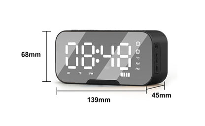 2000 mAh Digital LED Mirror Radio Alarm Clock Wireless Speaker W/Phone Bracket