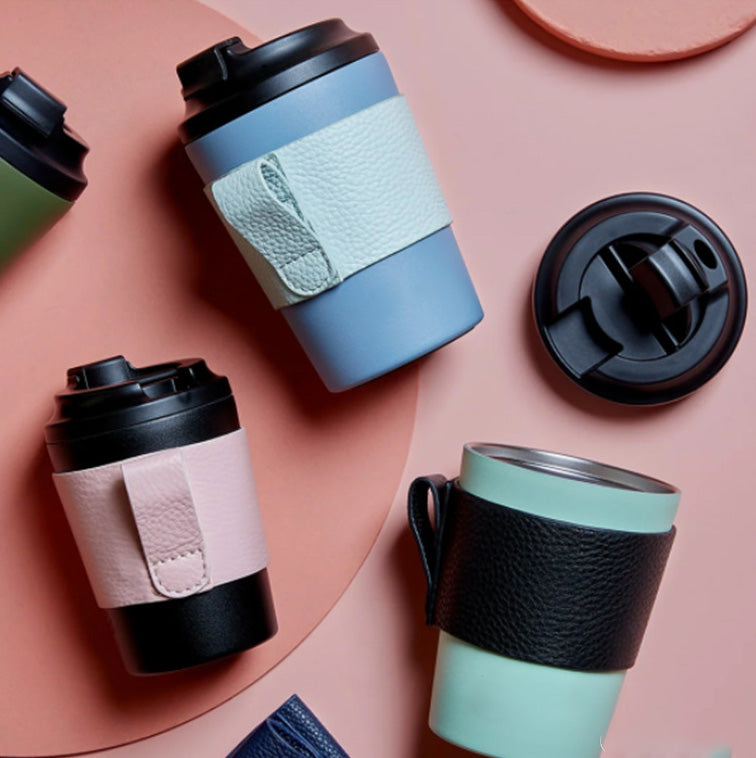 PU Leather Cup Sleeve with Handle, 12oz-16oz Reusable Insulated Anti-Slip Cup Cover