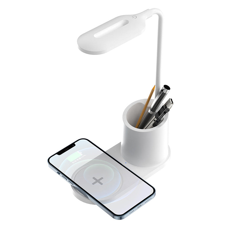 3-Level Brightness LED Desk Wireless Charger Lamp W/Pen Holder