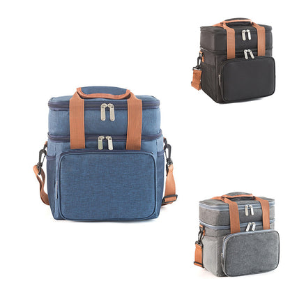 Double Layer Insulated Cooler Lunch Bag With Adjustable Shoulder Strap