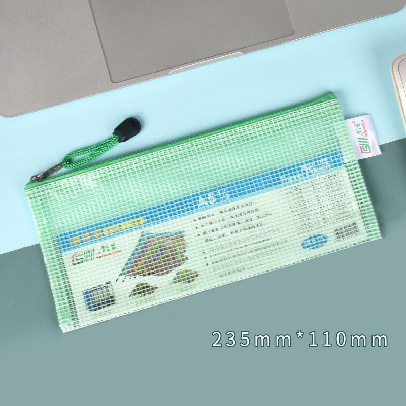 Long Square Shape Mesh Zipper Pouch Document Holder Bag File Document Pouch For School Office