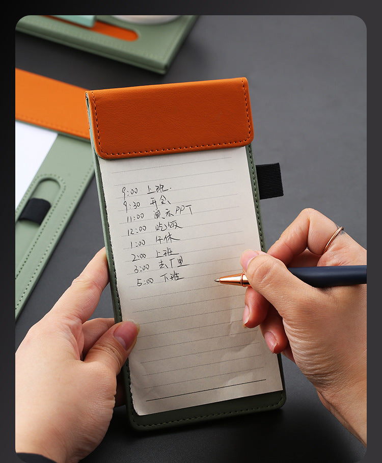 Two-tone A6 Magnetic PU Leather Clipboard W/Pen Holder