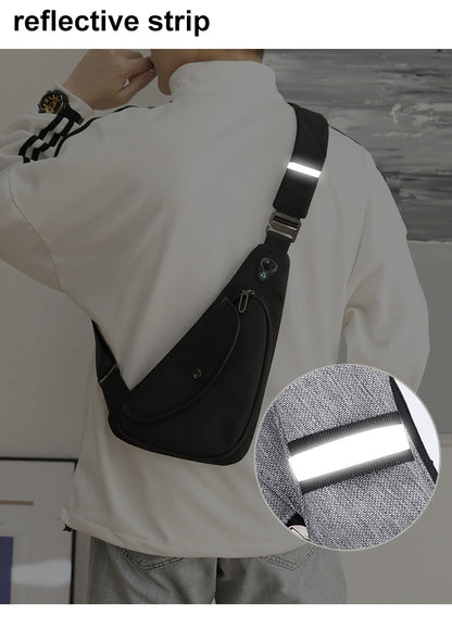 Men`s Sling Bag Chest Shoulder Backpack Travel Outdoors CrossBody Bags W/Earphone Hole