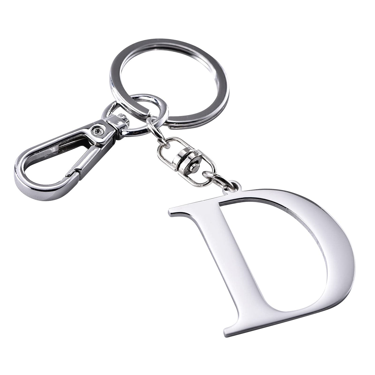 Silver Letter D Keychain Initial Keychain W/ Matel Clip