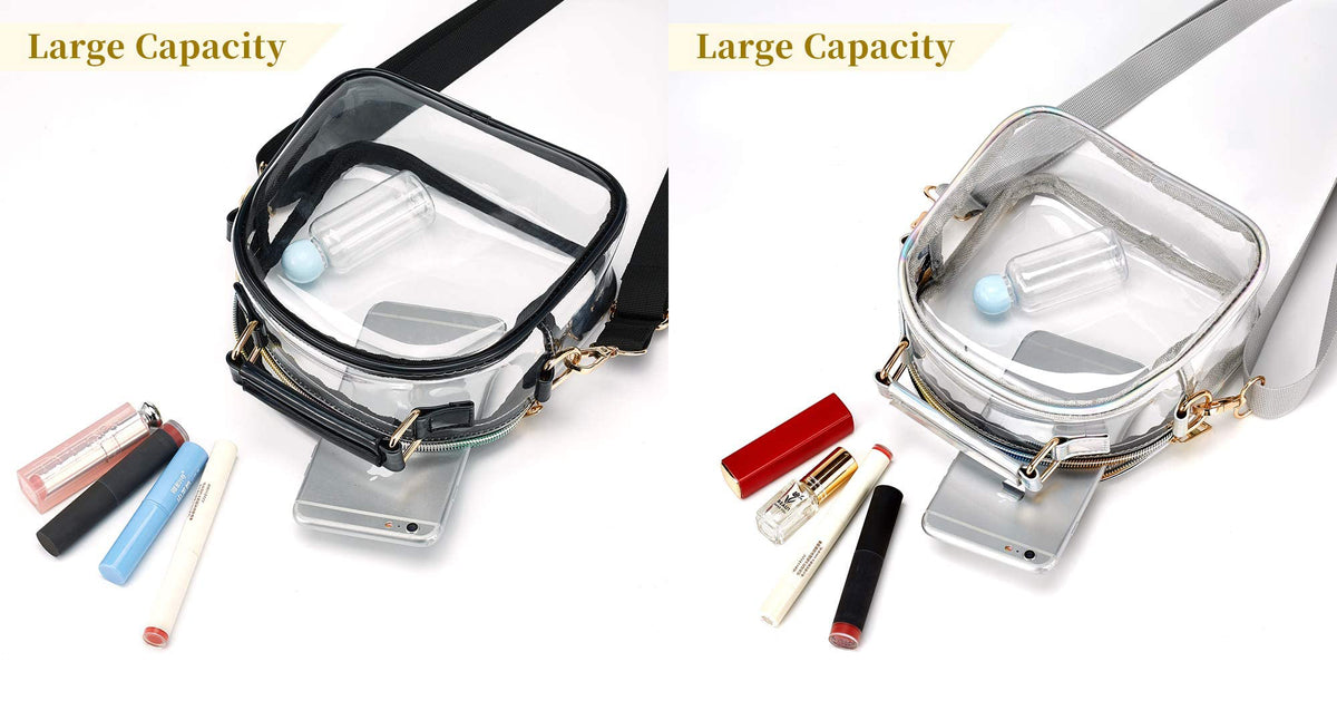 Women's PVC Transparent Clutch Clear Purse Crossbody Bag with Adjustable Strap Stadium Approved Bag