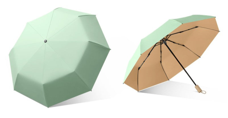 Windproof Solid Wood Handle Solid Color Three Fold Umbrella